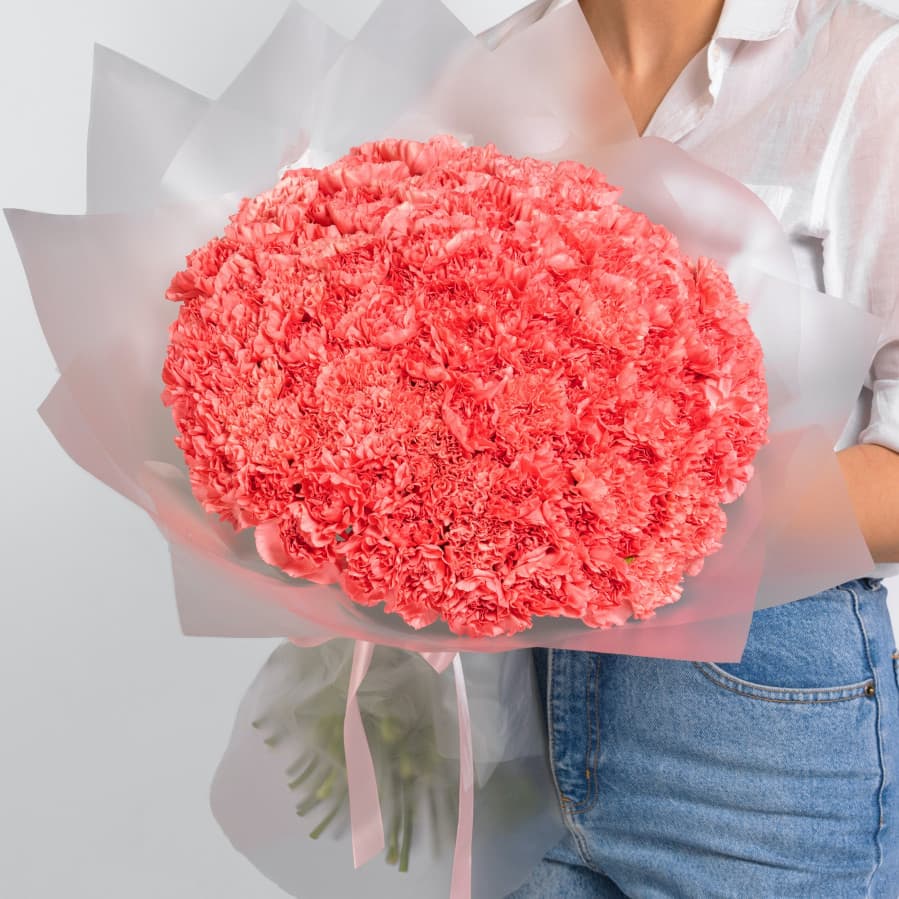 Весенний букет 101 диантус в матовой бумаге