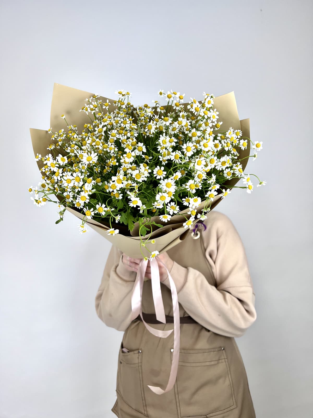 Букет 25 Кустовых Ромашек в матовой бумаге