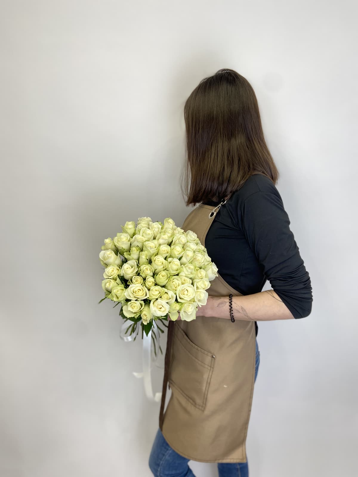 Любимый букет 51шт БЕЛЫЕ Розы Кения 35-40см