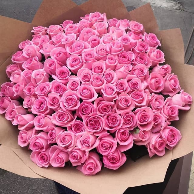 Букет из 101 розовой Розы Эквадор в крафт бумаге 60 см Букет из 101 розовой Розы Эквадор в крафт бумаге 60 см
