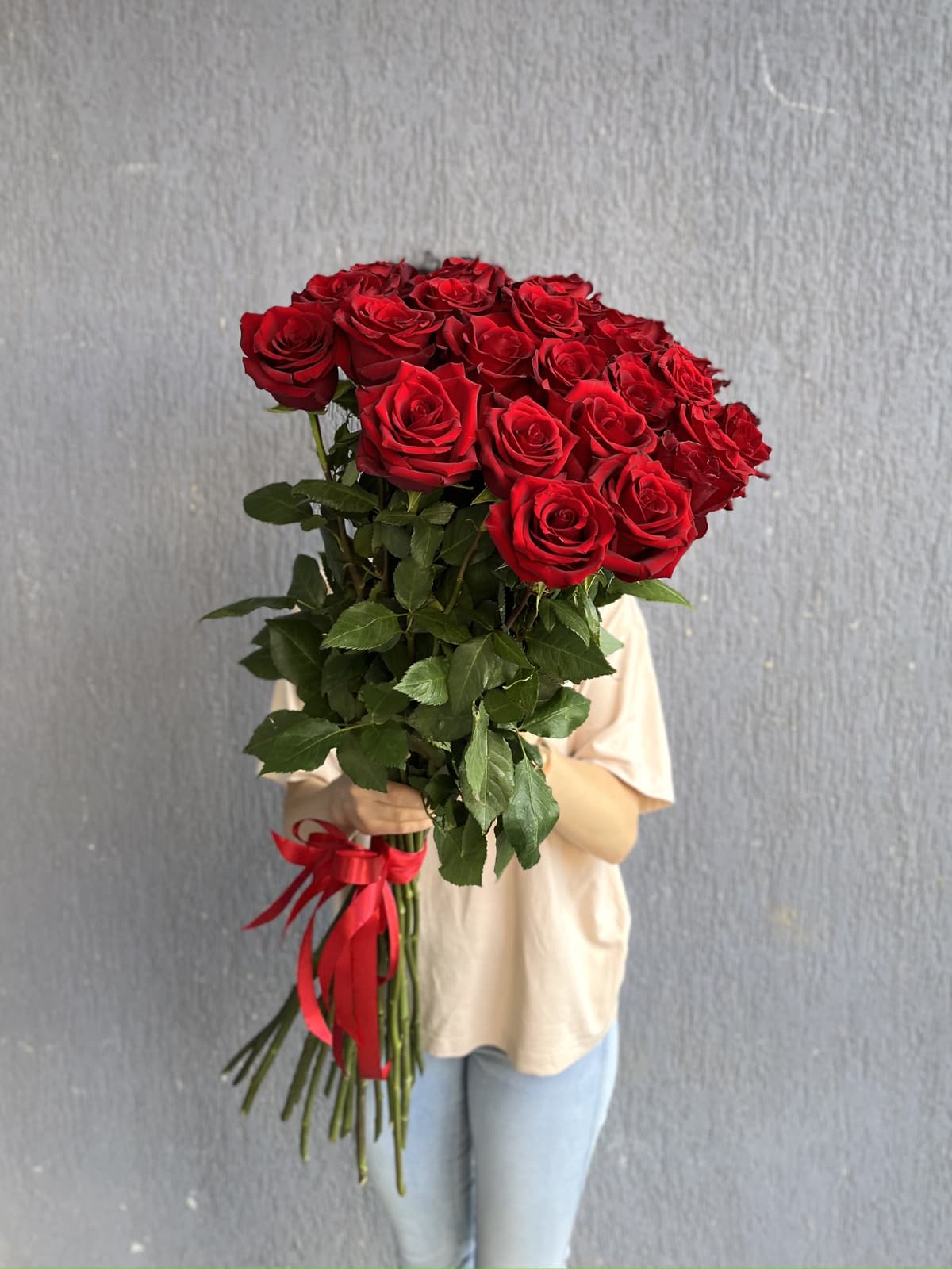 Букет из 25 красных роз 100 см премиум