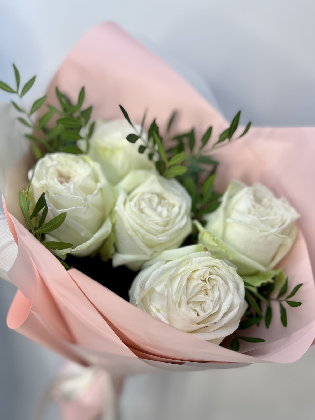 Букет из 5 Пионовидных Роз white O’Hara