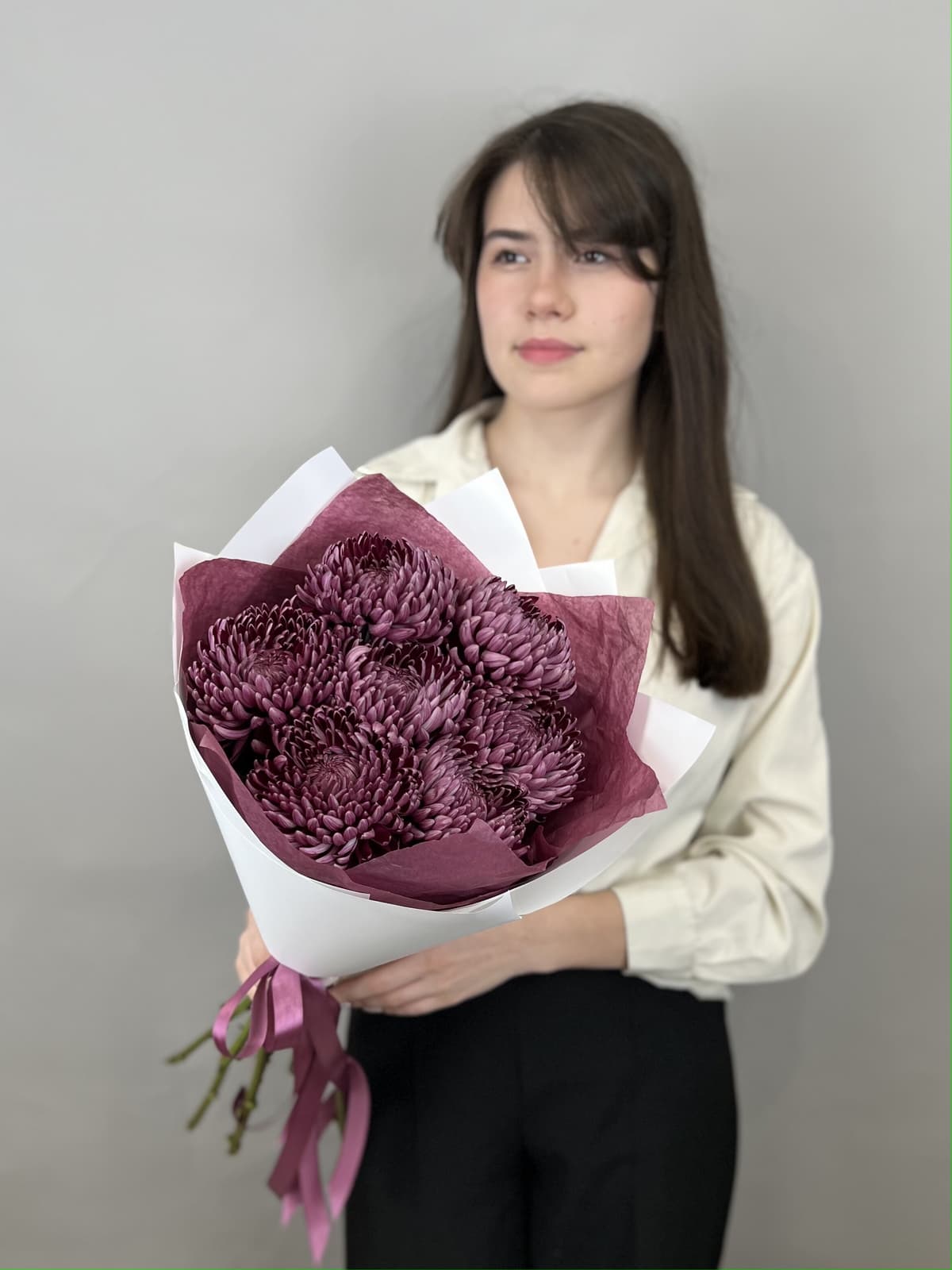 Букет из 7 фиолетовых хризантем Bigoudi