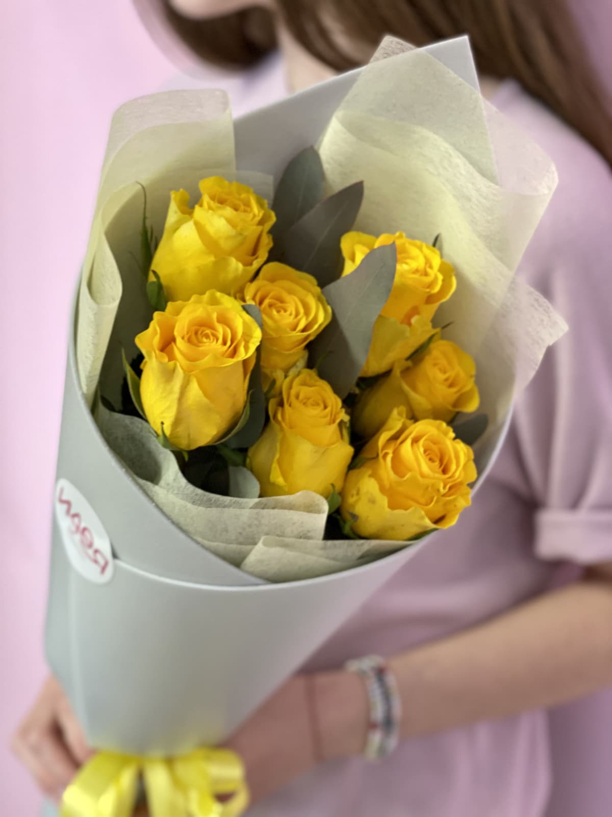 Букет из 7 желтых Роз Эквадор в фоамиране 70 см