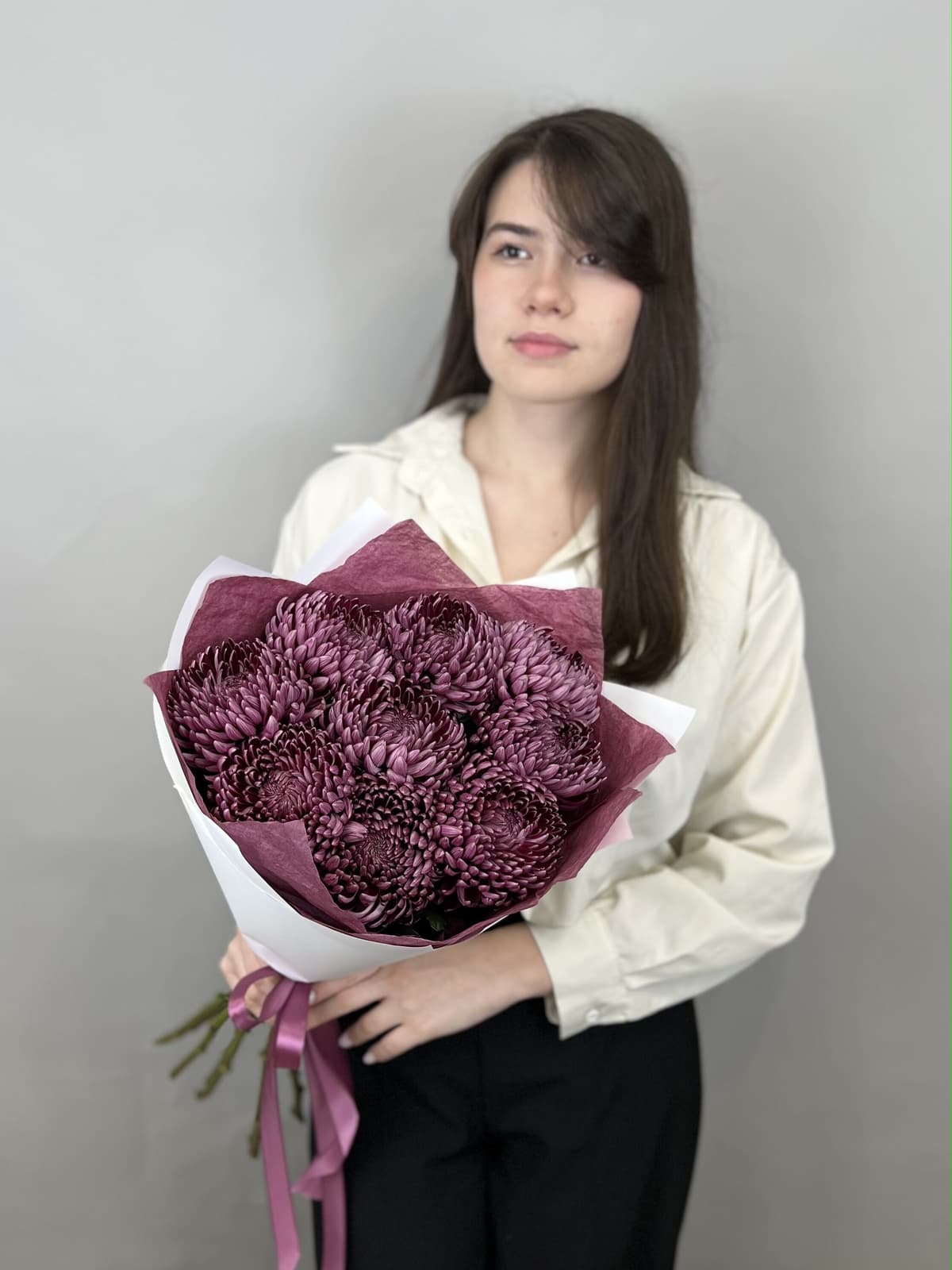 Букет из 9 фиолетовых хризантем Bigoudi