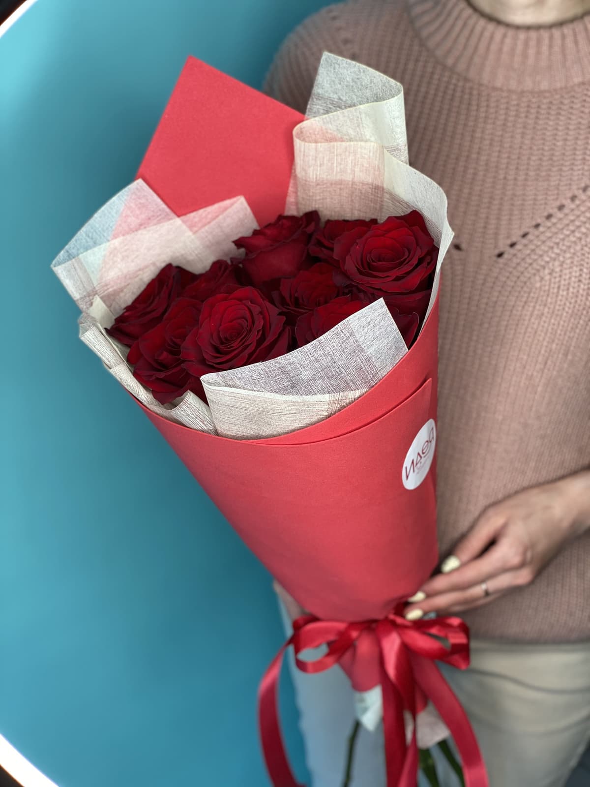 Букет из 9 красных Роз Эквадор в фоамиране 60 см