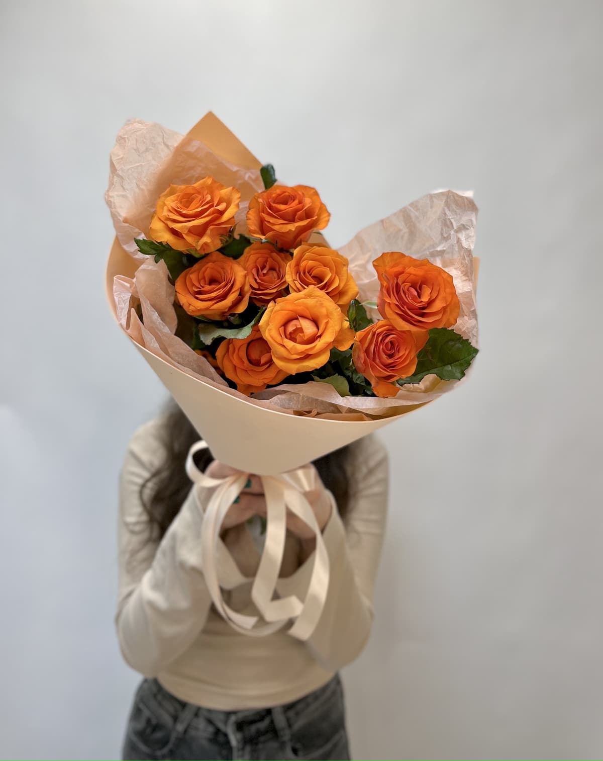 Букет из 9 Оранжевых Роз в Фоамиране