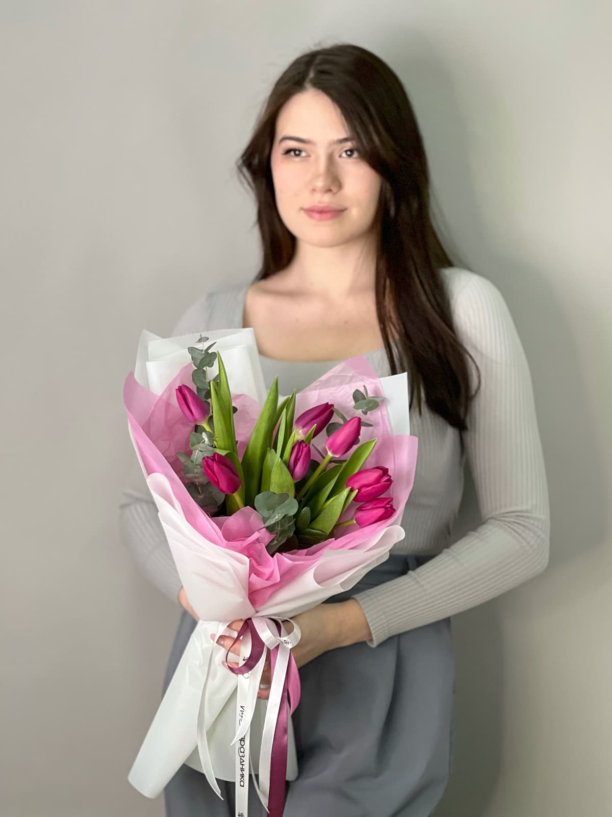 Букет из фиолетовых тюльпанов "Поцелуй весны" (7)