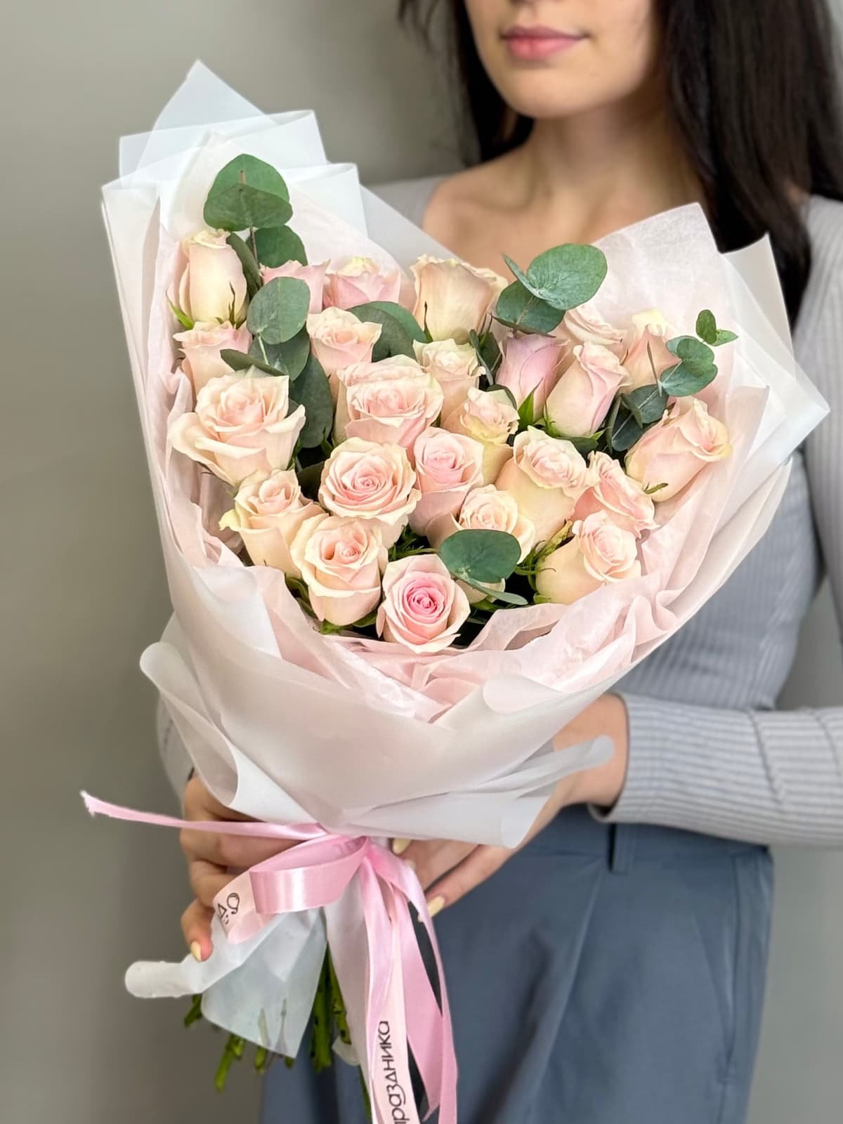 Букет из розовых роз кения "Розовая Афина"(25)