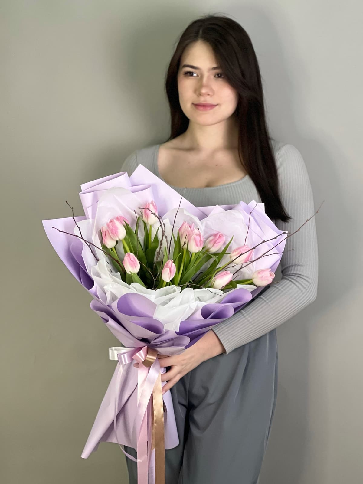 Букет из розовых тюльпанов "Дыхание"