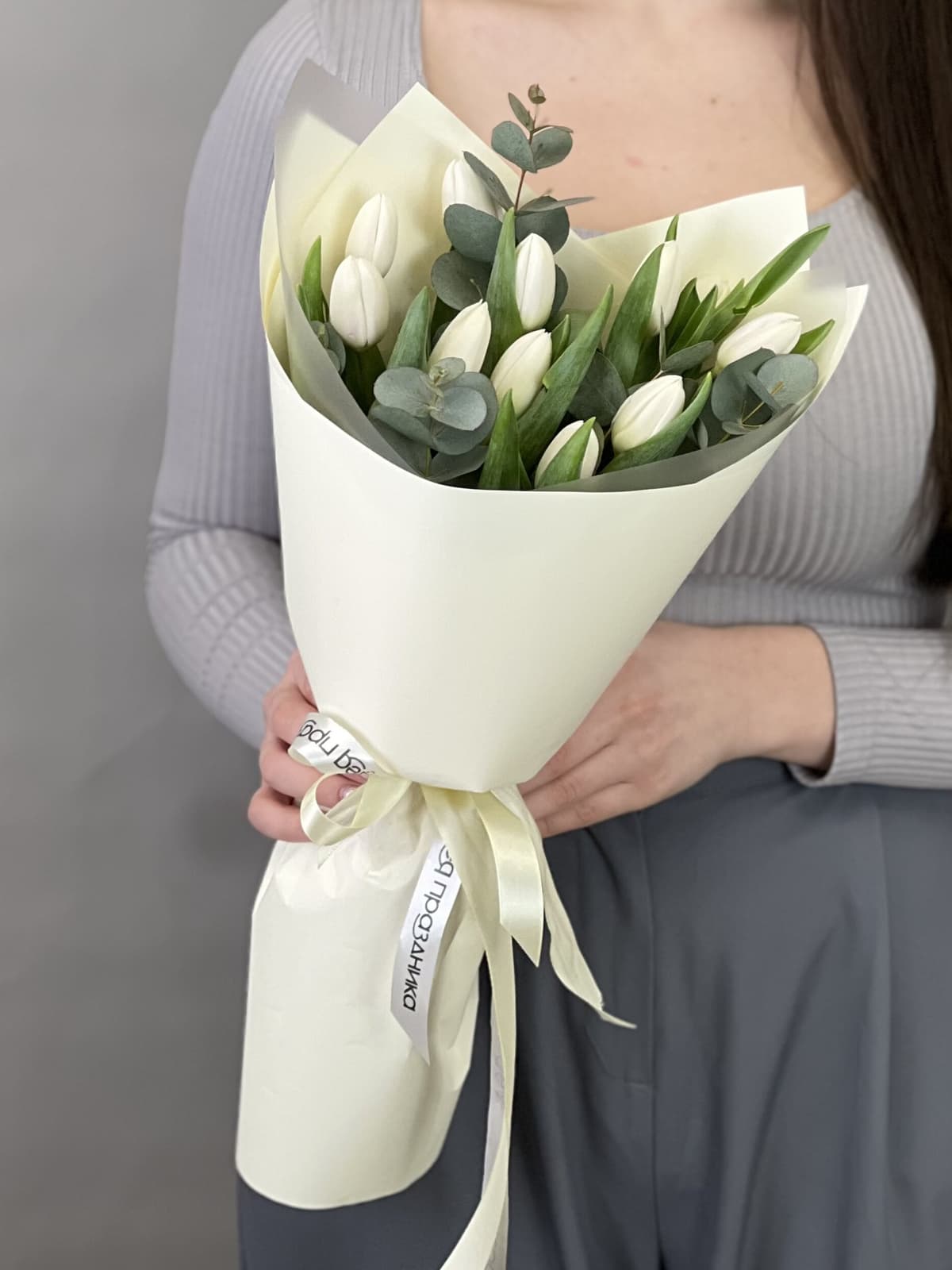 Оригинальный букет тюльпанов "Снежный" (11)