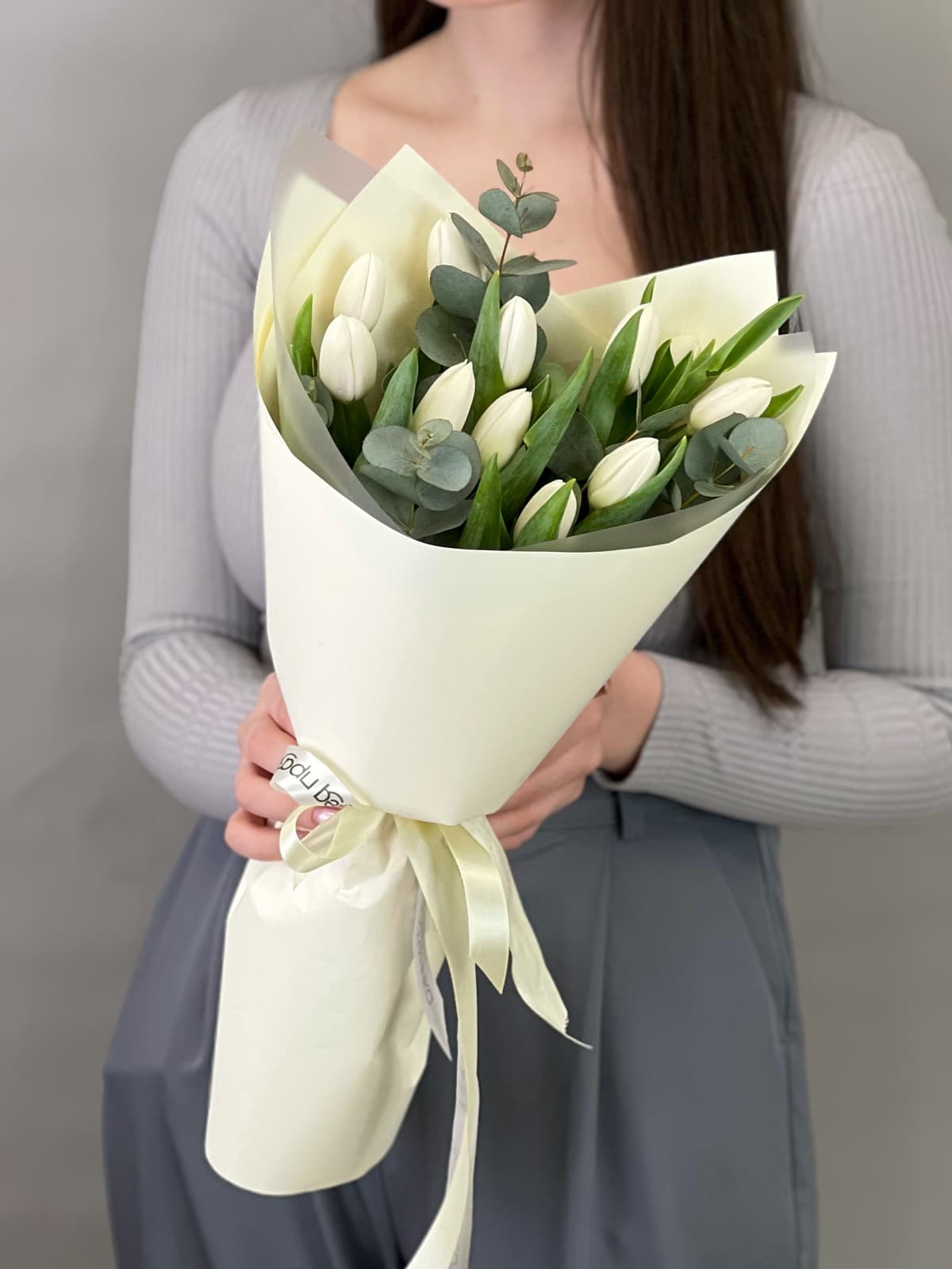 Оригинальный букет тюльпанов "Снежный" (11)