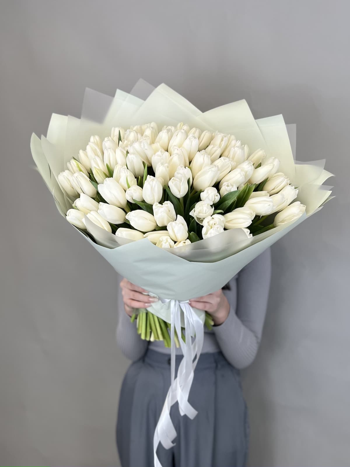 Роскошный букет из 101 белого тюльпана "White" XXL