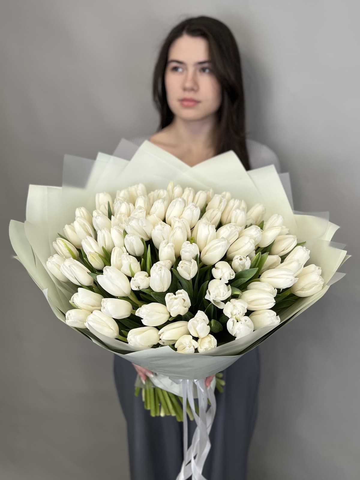 Роскошный букет из 101 белого тюльпана "White" XXL