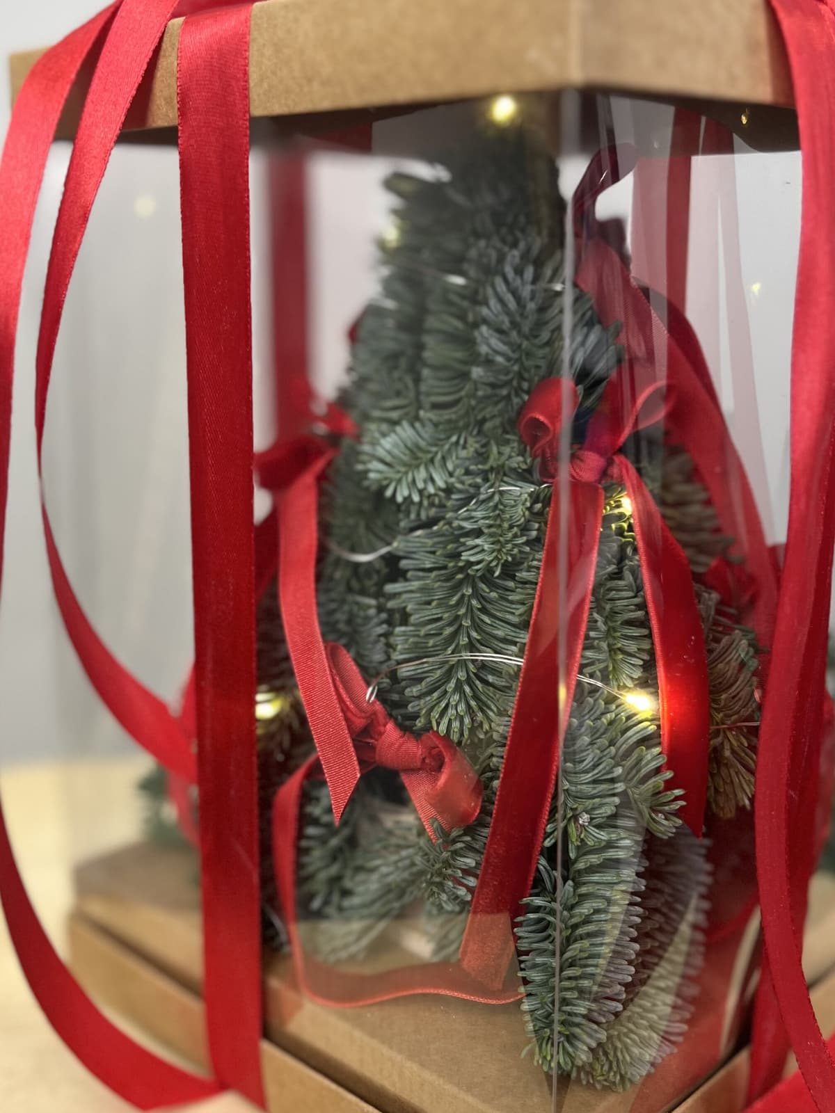 Елка в подарочной упаковке "Красная" с гирляндой