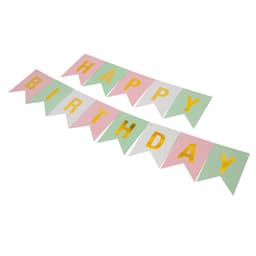 Гирлянда Флажки, Happy Birthday, Пастельный микс/Золото, Металлик, 500 см, 16*12 см