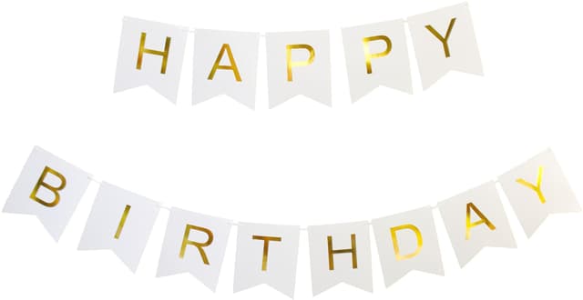 Гирлянда Флажки, Happy Birthday (золотые буквы), Белый, Металлик, 160 см Гирлянда Флажки, Happy Birthday (золотые буквы), Белый, Металлик, 160 см