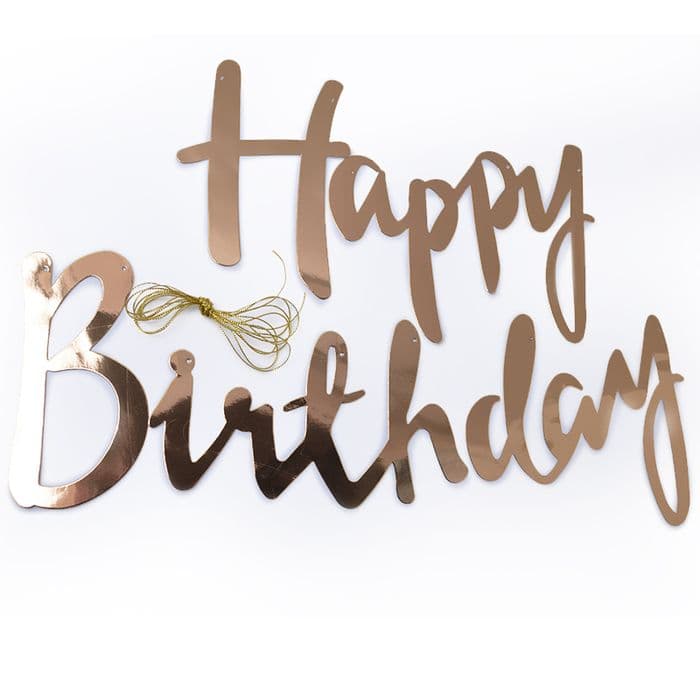Гирлянда Happy Birthday (курсив), Розовое Золото, Металлик, 200 см