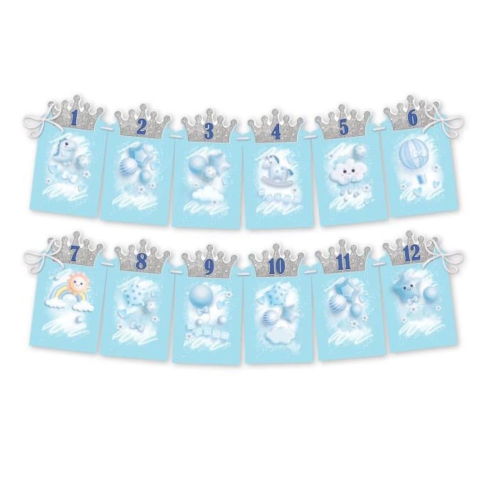 Гирлянда на ленте "Первый годик" с прорезями для фото, голубой