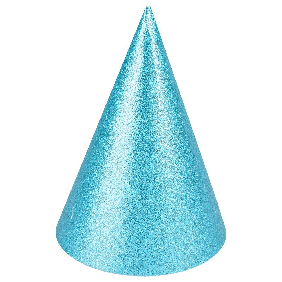 Колпаки, Голубой, с блестками, 16 см, 6 шт.