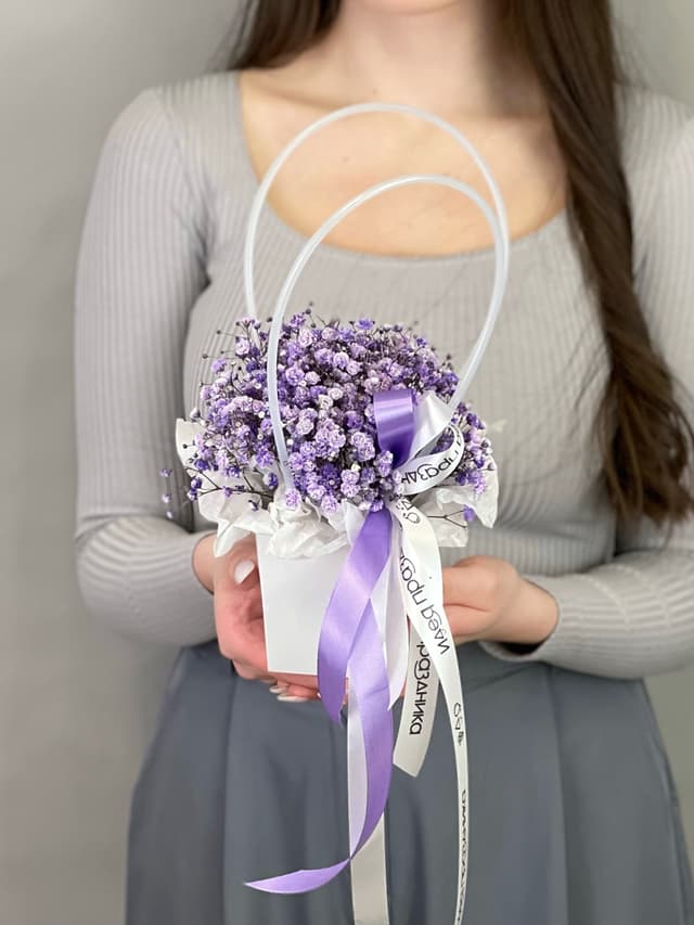 Композиция из гипсофилы в сумочке "Lavander" XS Композиция из гипсофилы в сумочке "Lavander" XS