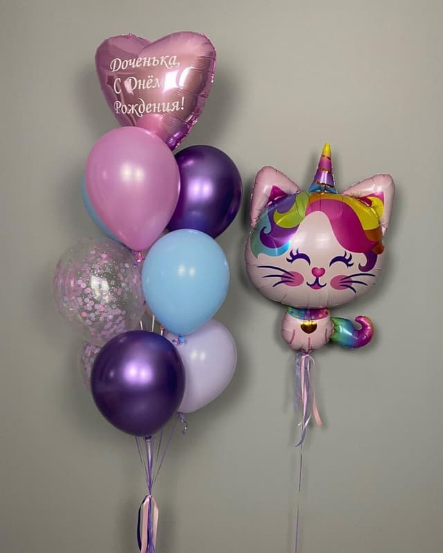 Композиция из шаров "Котенок-Единорог" Композиция из шаров "Котенок-Единорог"