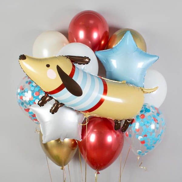 Композиция из шаров на грузах «Любимый щенок»