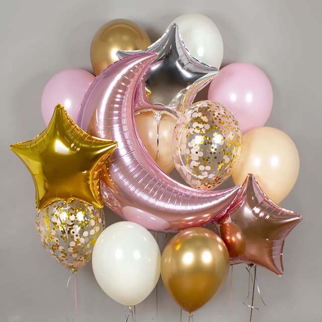 Композиция из шаров на грузах "Месяц розовый" Композиция из шаров на грузах "Месяц розовый"