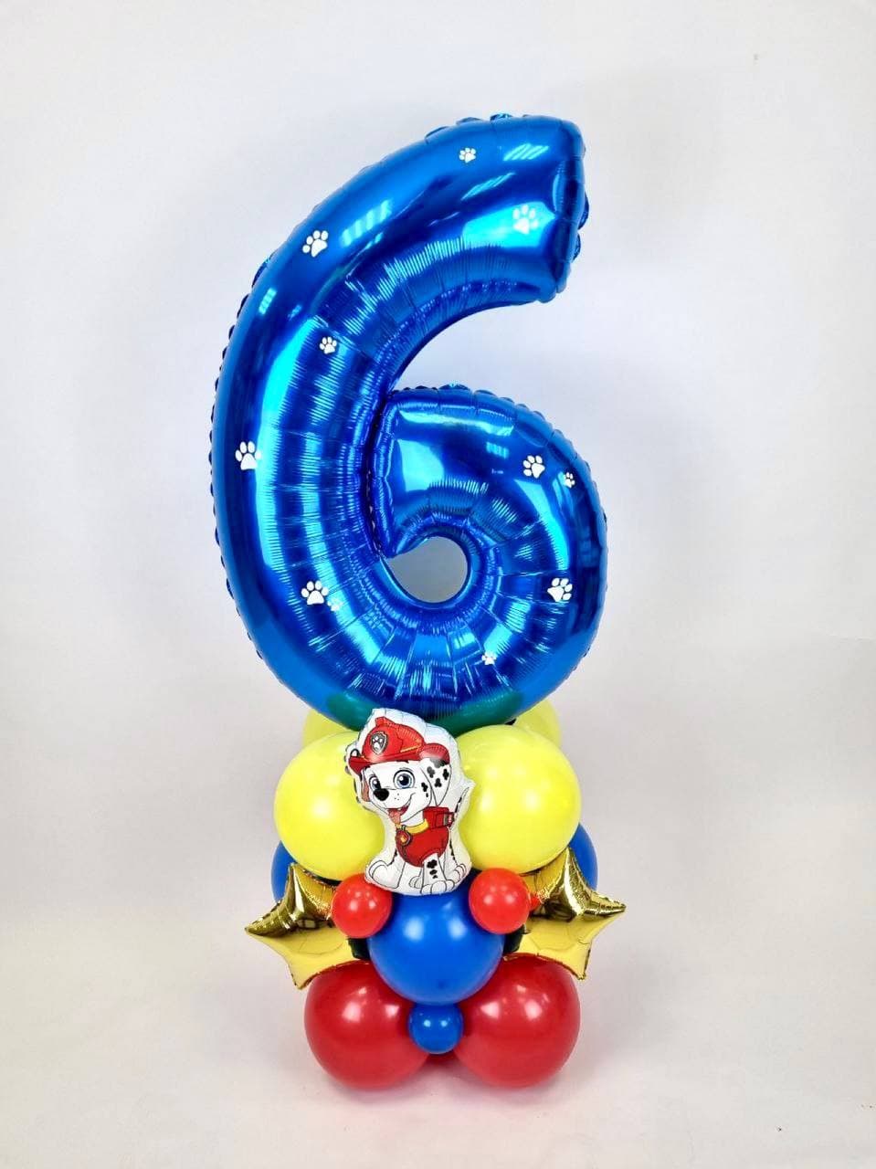 Композиция из шаров с воздухом «Цифра щенячий патруль»