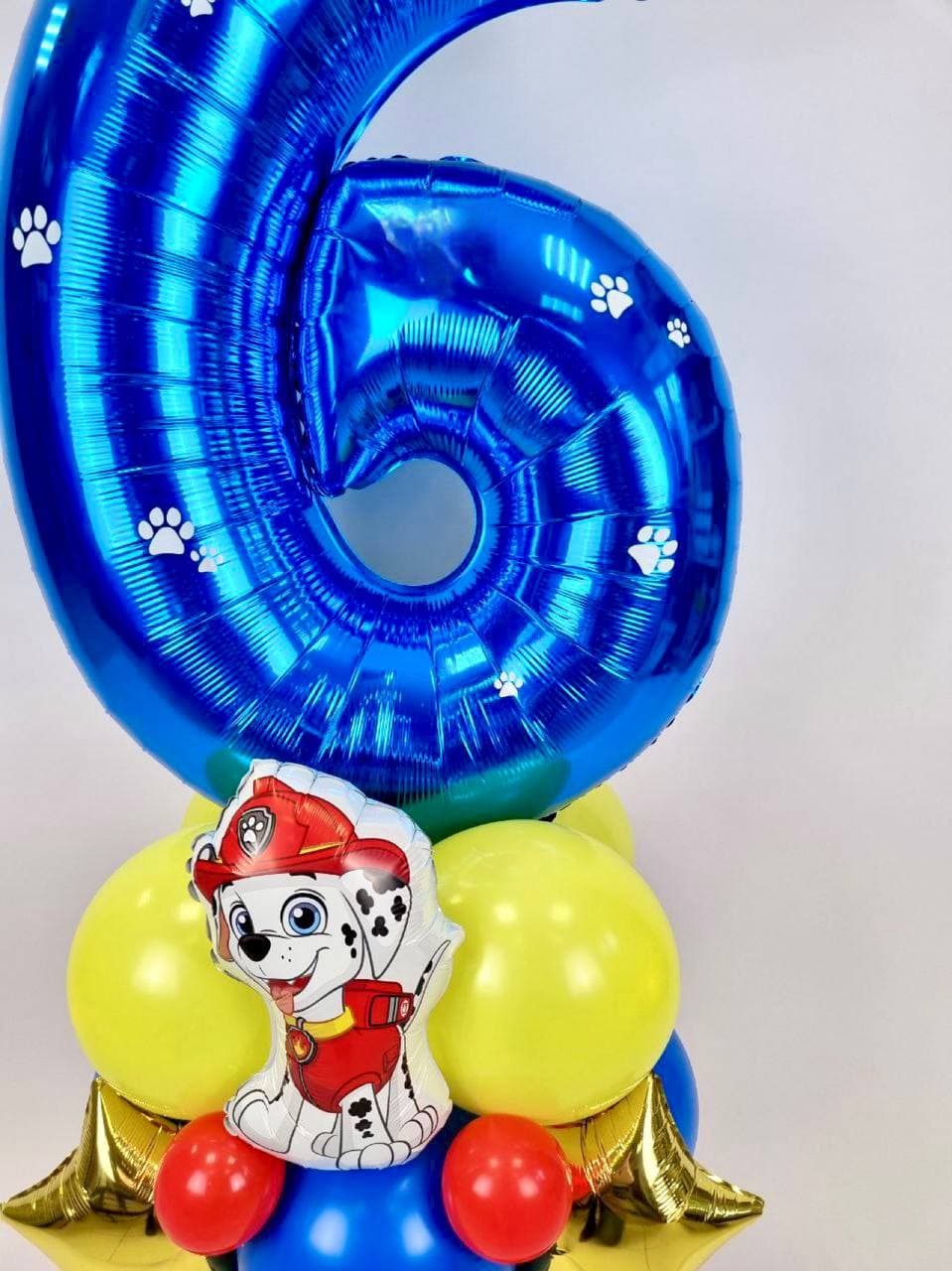 Композиция из шаров с воздухом «Цифра щенячий патруль»
