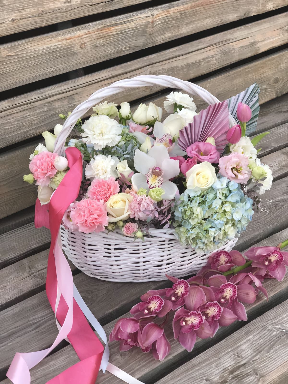 Дизайнерская композиция в корзине "Sunset picnic"