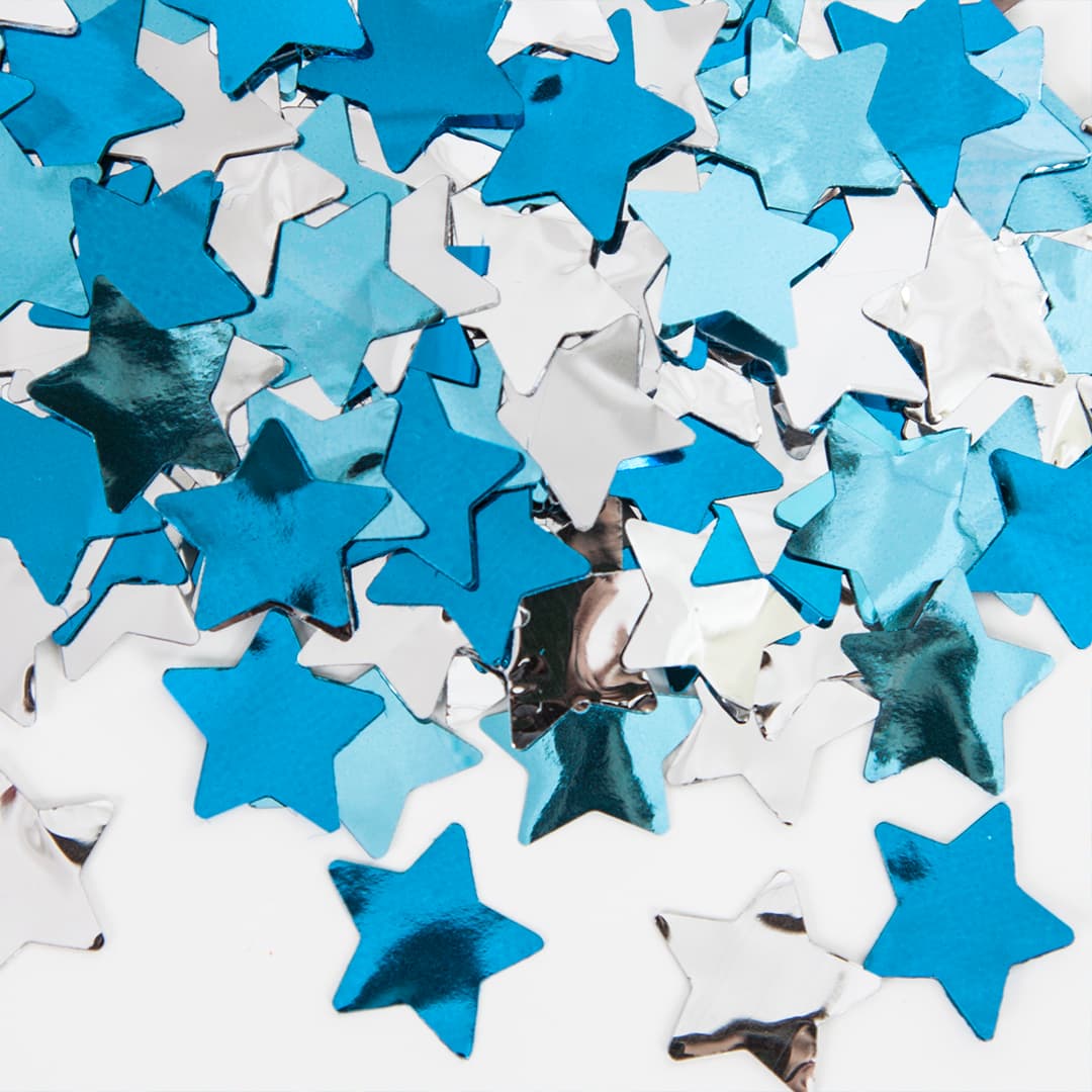 Конфетти фольга, звезды голубой микс 1,5 см 1 гр