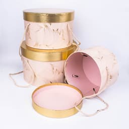Коробка "Тубус" Золотые листья Розовый S 19.8*13см