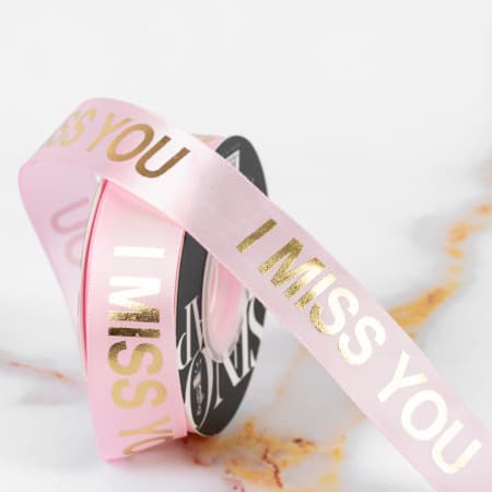 Лента декоративная "I miss you" 2,5см*25Y Розовая 164