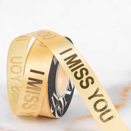 Лента декоративная "I miss you" 2,5см*25Y Жёлтая 243 Лента декоративная "I miss you" 2,5см*25Y Жёлтая 243