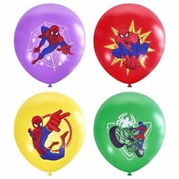 M 12"/30см Пастель+Декоратор (шелк) 1 ст. 4 цв. рис Марвел цветной Человек-Паук /