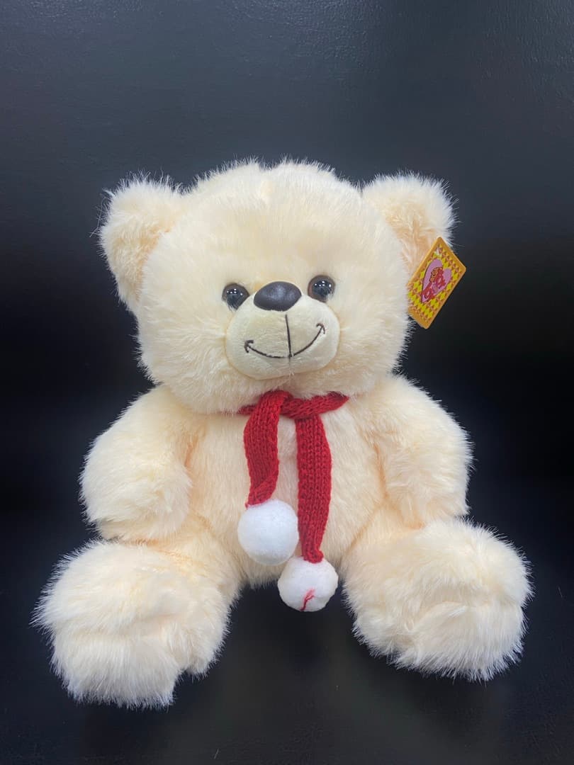 Мишка с помпошками бежевый 25 см