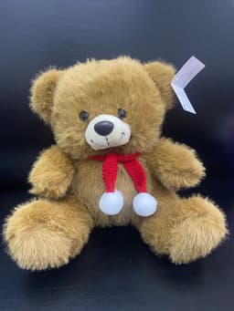 Мишка с помпошками коричневый 25 см