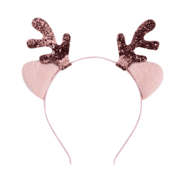 Ободок, Оленьи рожки и пушистые ушки, Розовый, с блестками, 1 шт.