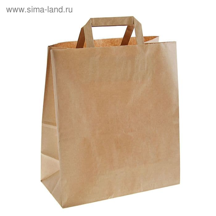 Пакет крафт без печати, плоская ручка 24 х 14 х 28 см