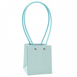 Пакет под цветы 11,5*10,5*13см Квадрат Светло-голубой с пластиковой ручкой