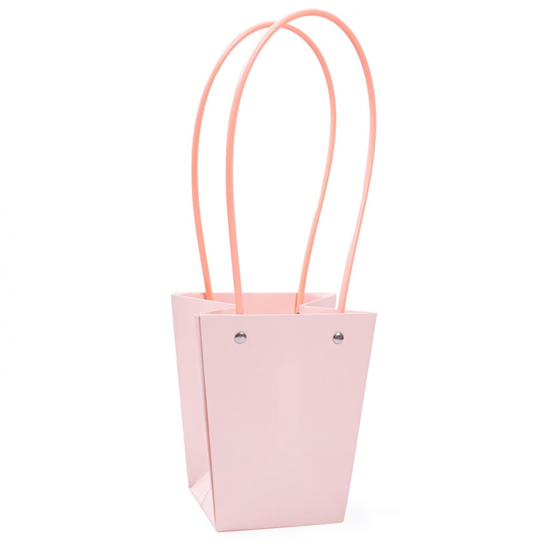 Пакет под цветы 13*9,5*15,5см Конус Пудра с пластиковой ручкой