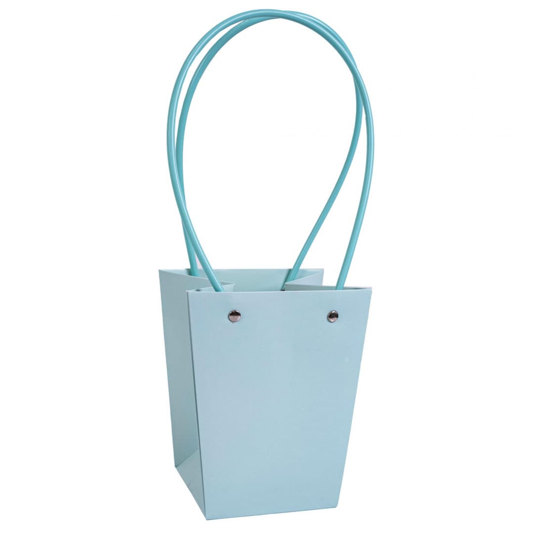Пакет под цветы 13*9,5*15,5см Конус Светло-голубая с пластиковой ручкой