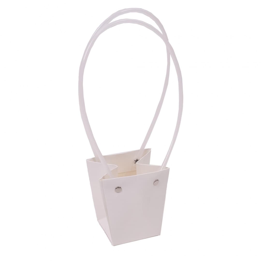 Пакет под цветы 9*6,5*10см Конус Белая с пластиковой ручкой