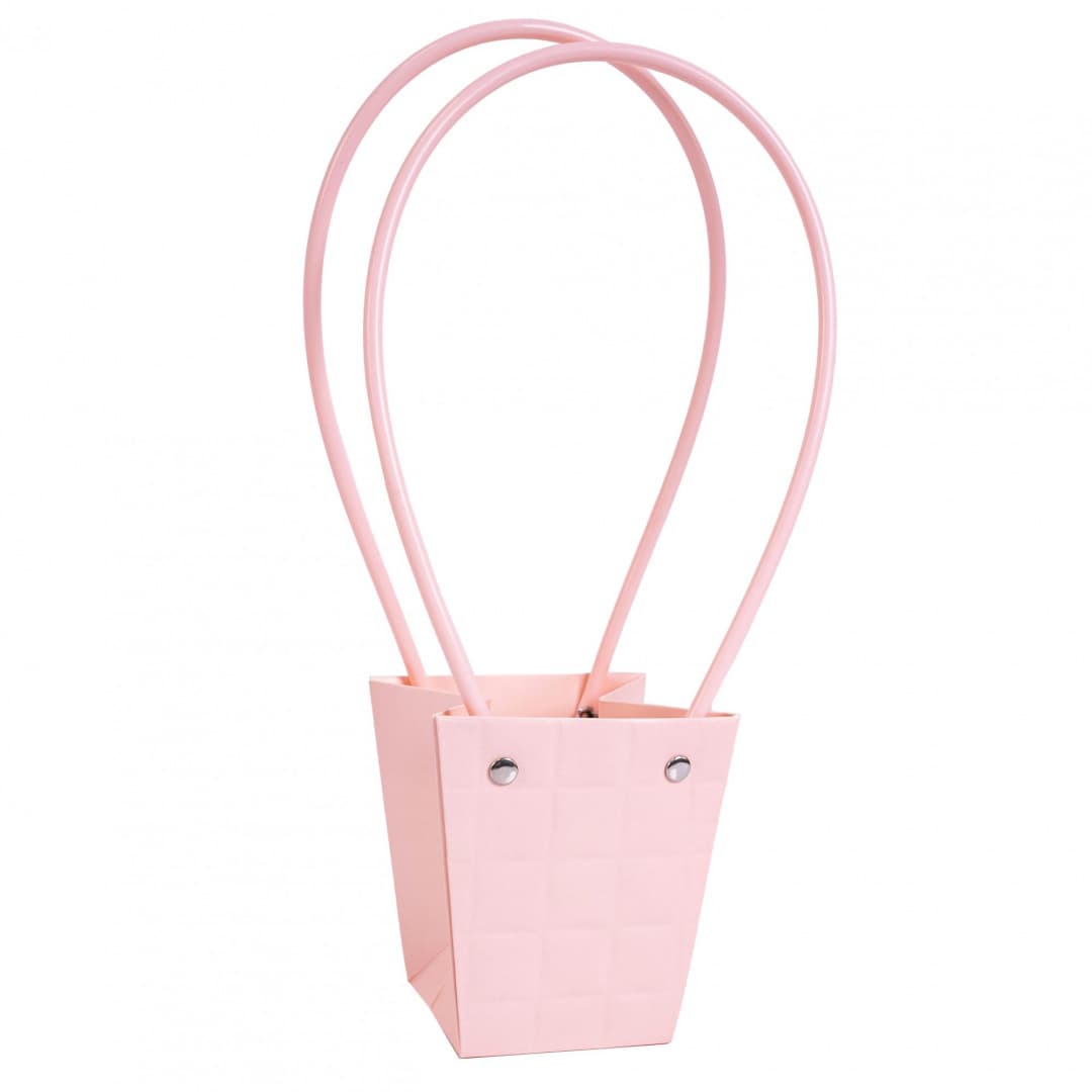 Пакет под цветы 9*6,5*10см стеганый Конус Пудра с пластиковой ручкой