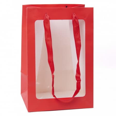 Пакет под цветы с окошком Красная 20*30*16см Пакет под цветы с окошком Красная 20*30*16см