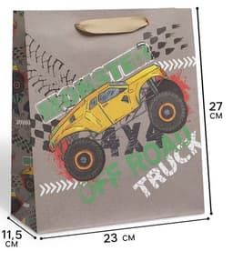 Пакет подарочный крафтовый вертикальный, упаковка, «Monster truck», ML 23 х 27 х 11.5 см
