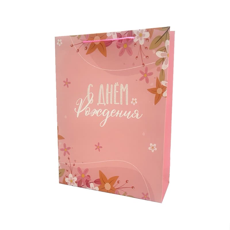 Пакет подарочный "С днем рождения! Нежные цветы", 31*42*12 см / 1 шт /
