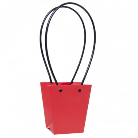 Пакет / Сумка под цветы Конус Красный с пластиковой ручкой 12*12,5*8см
