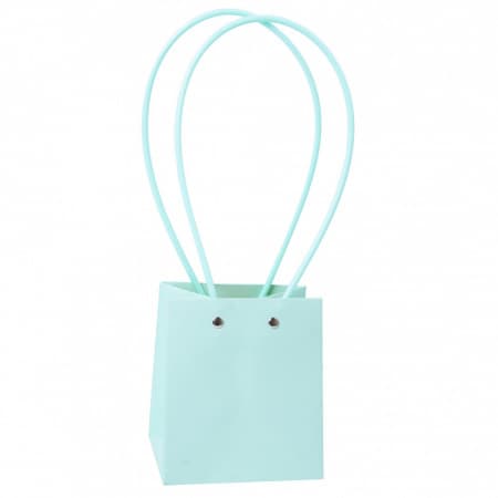 Пакет / Сумка под цветы Квадрат Голубой с пластиковой ручкой 11.5*13*10,5см